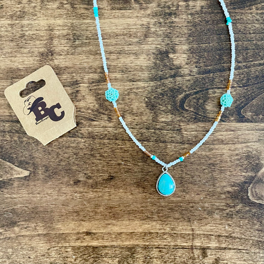 Turquoise and Flower Necklace