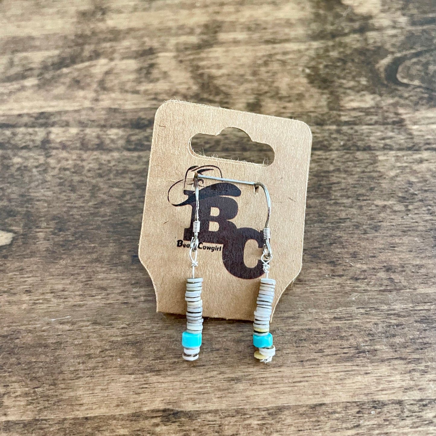 Turquoise and Green Shell Earrings