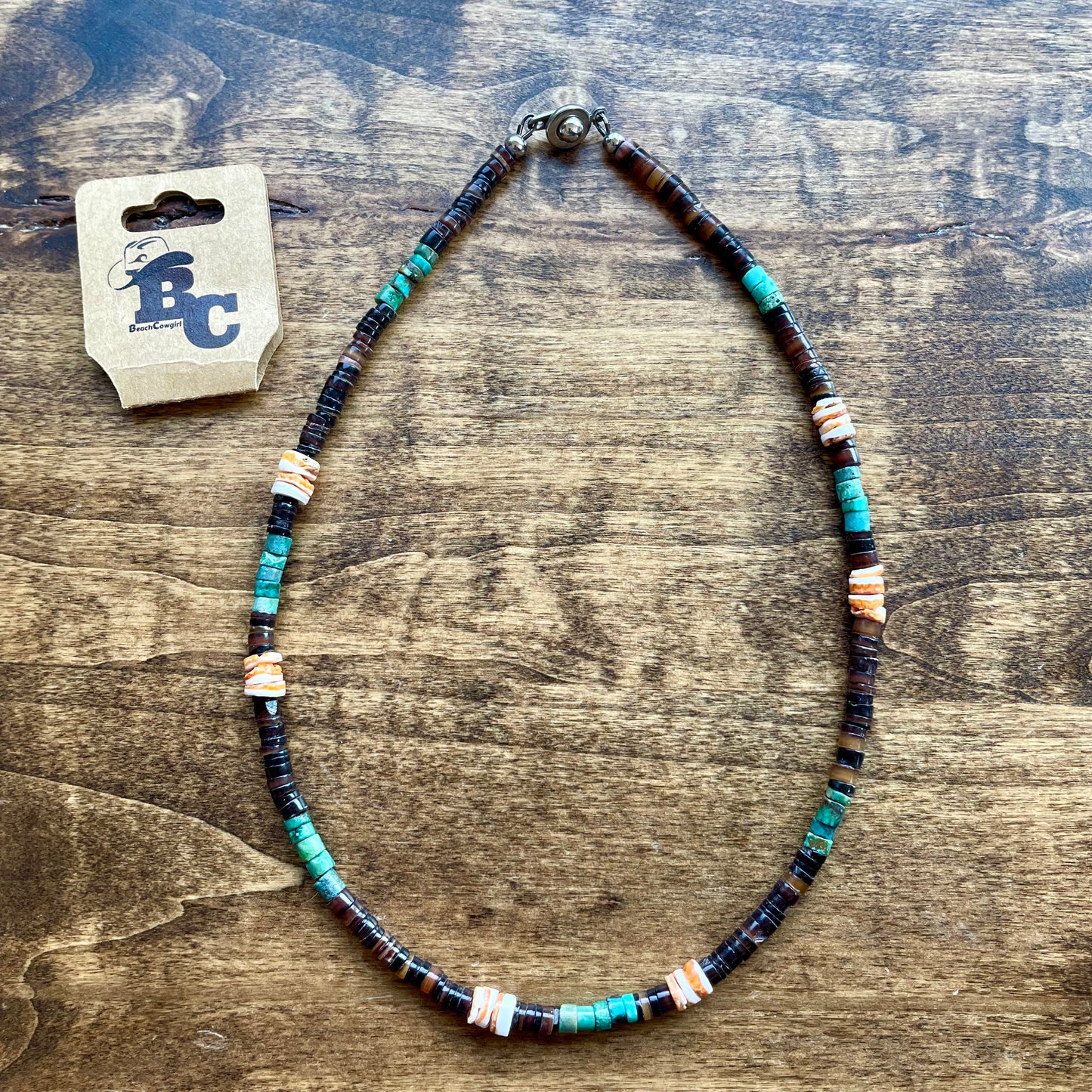 Turquoise, Fire Oyster & Pen shell Necklace